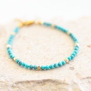 Turquoise Beaded Bracelet Dainty Gold Minimalist Jewelry Stacking Bracelet CUTE